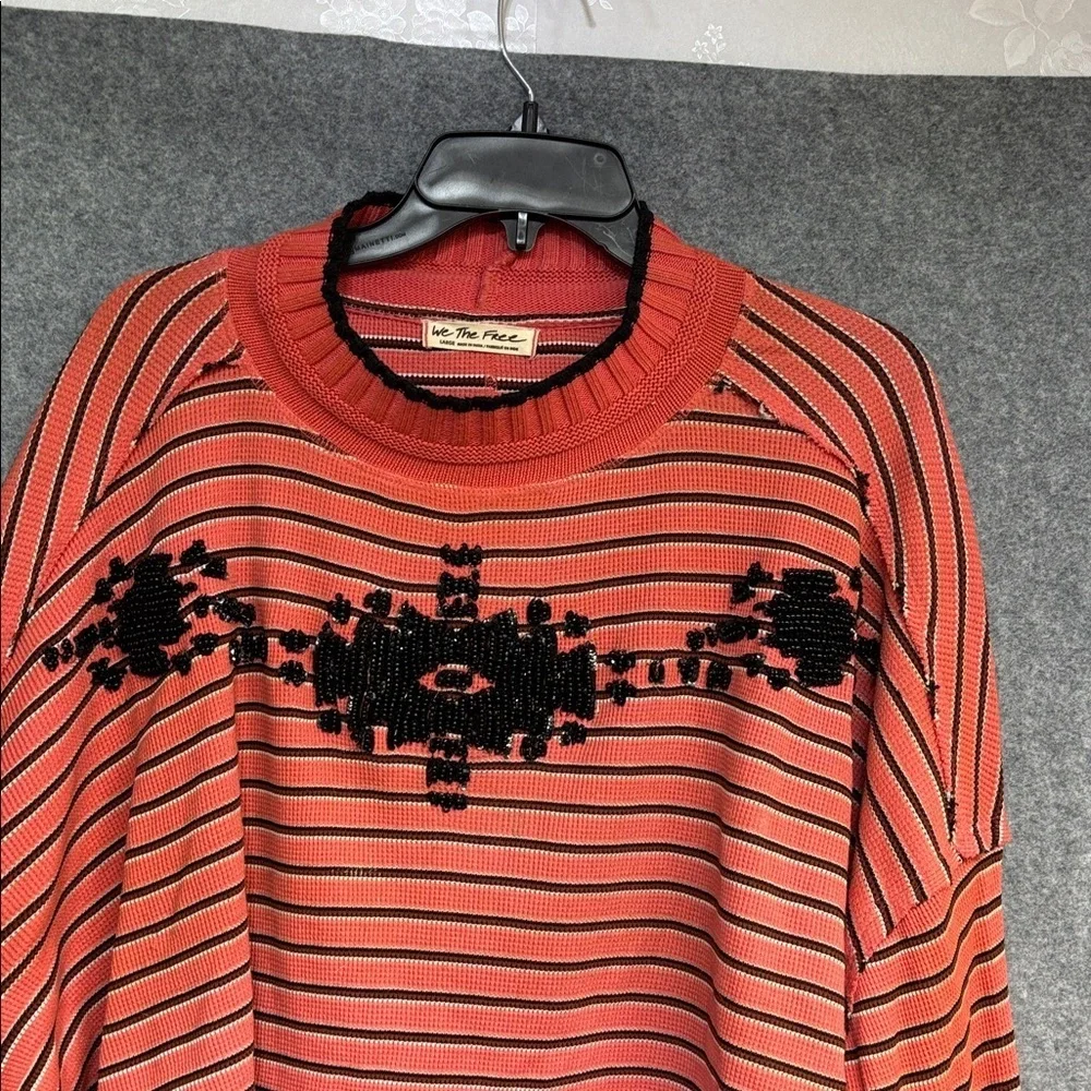 Free People We The Free Avalanche Thermal beaded Crop Top Striped Ribbed shirt